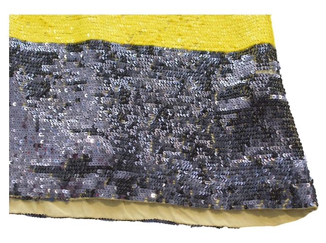 Parosh Top in seta con paillettes blu e giallo senza maniche M Multicolore - vista 6
