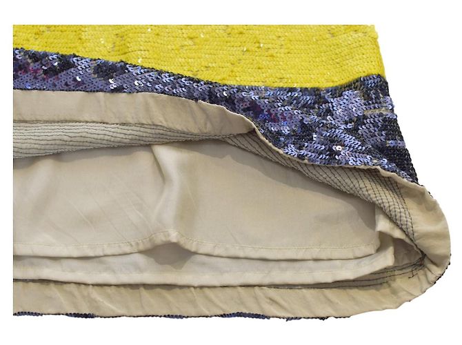 Parosh Top in seta con paillettes blu e giallo senza maniche M Multicolore - vista 7
