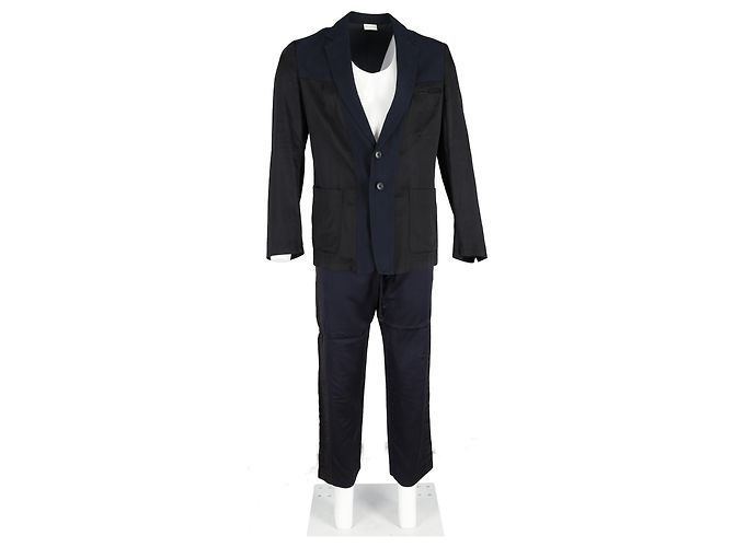 Completo color-block Dries Van Noten in cotone blu e nero Blu navy - vista 4