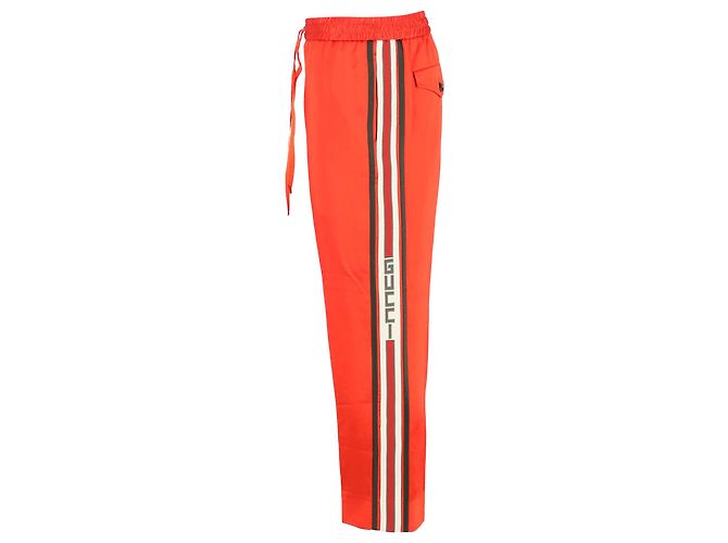 Gucci Web Drawstring Track Pants in Orange Polyester - view 2