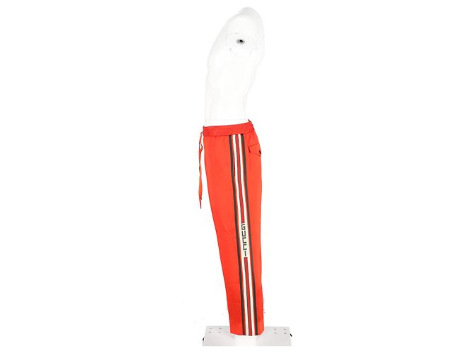 Gucci Web Drawstring Track Pants in Orange Polyester - view 5