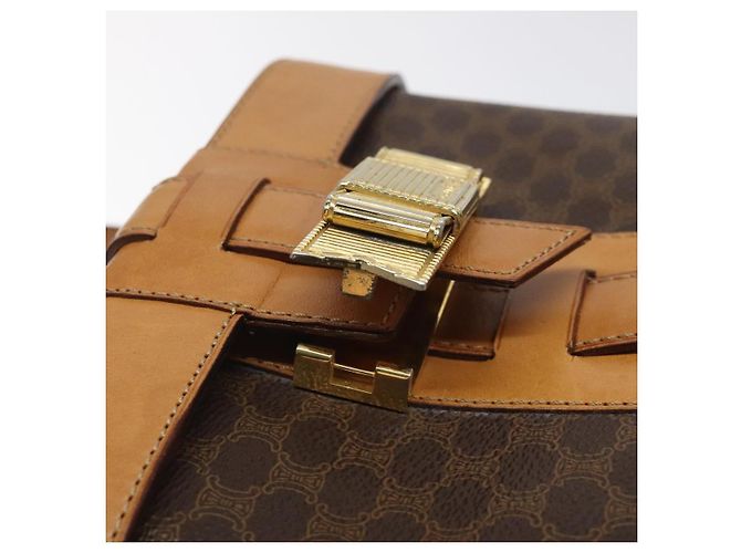 Céline Bolsa Vanity em lona Macadam CELINE em couro PVC marrom dourado Auth 123102 - vista 10