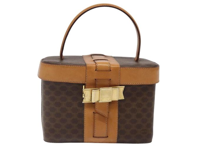 Céline Bolsa Vanity em lona Macadam CELINE em couro PVC marrom dourado Auth 123102 - vista 13