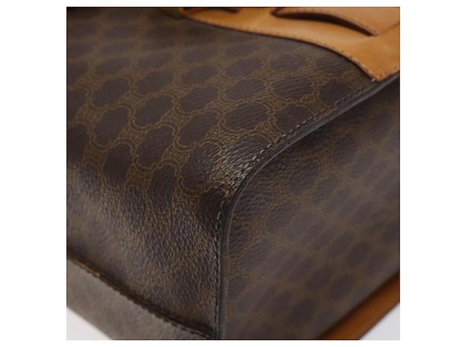 Céline Bolsa Vanity em lona Macadam CELINE em couro PVC marrom dourado Auth 123102 - vista 14