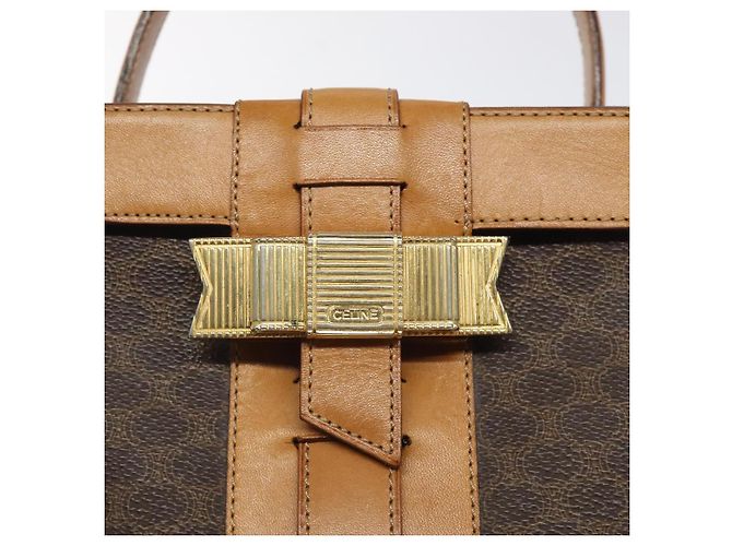 Céline Bolsa Vanity em lona Macadam CELINE em couro PVC marrom dourado Auth 123102 - vista 17
