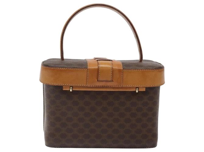 Céline Bolsa Vanity em lona Macadam CELINE em couro PVC marrom dourado Auth 123102 - vista 2