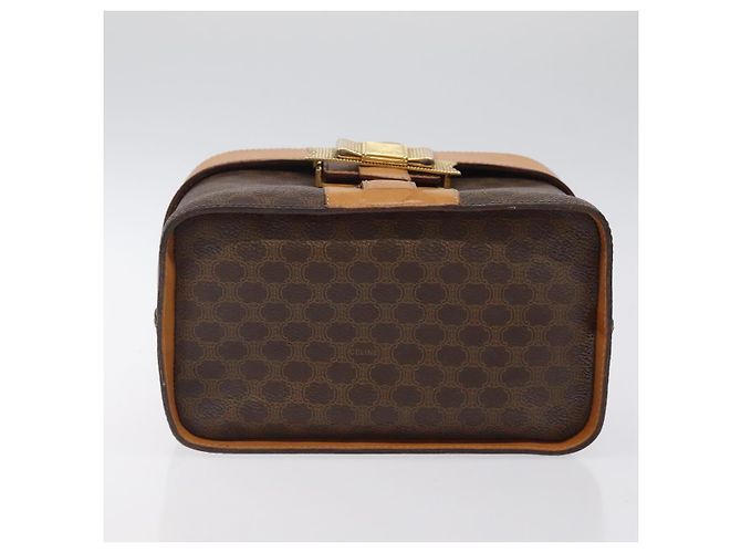 Céline Bolsa Vanity em lona Macadam CELINE em couro PVC marrom dourado Auth 123102 - vista 5