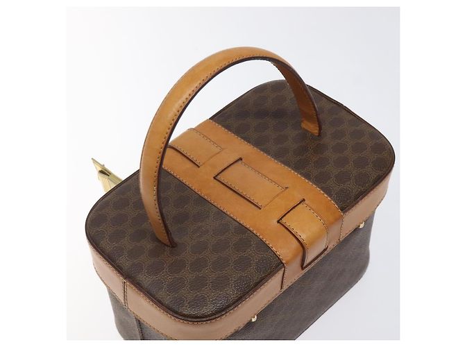 Céline Bolsa Vanity em lona Macadam CELINE em couro PVC marrom dourado Auth 123102 - vista 6