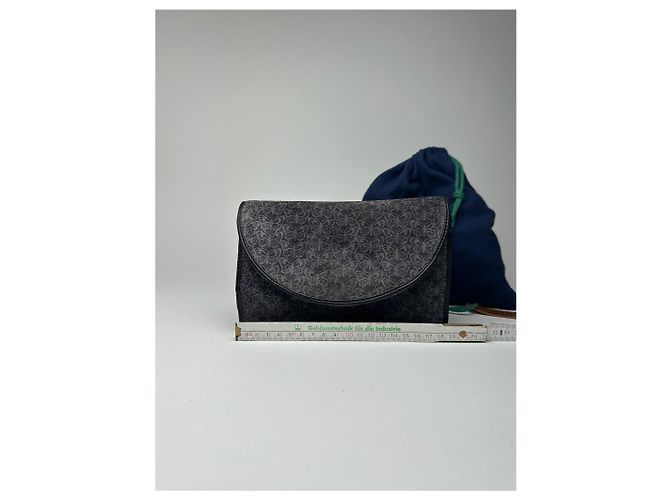Clutch in suede vintage Bottega Veneta blu navy e bianco - vista 10