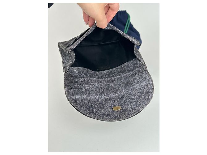 Clutch in suede vintage Bottega Veneta blu navy e bianco - vista 11