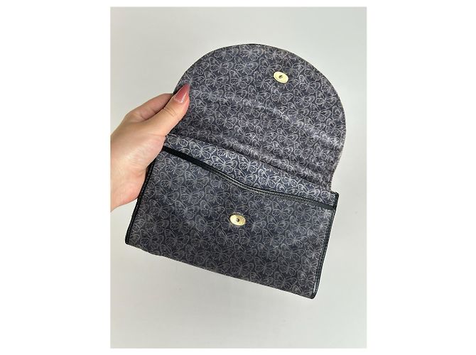 Clutch in suede vintage Bottega Veneta blu navy e bianco - vista 4