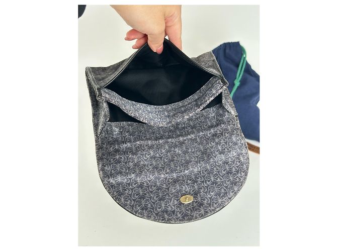 Clutch in suede vintage Bottega Veneta blu navy e bianco - vista 6