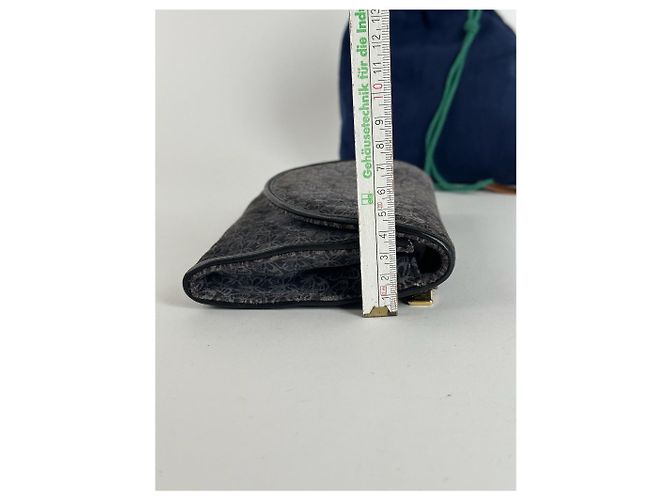 Clutch in suede vintage Bottega Veneta blu navy e bianco - vista 7