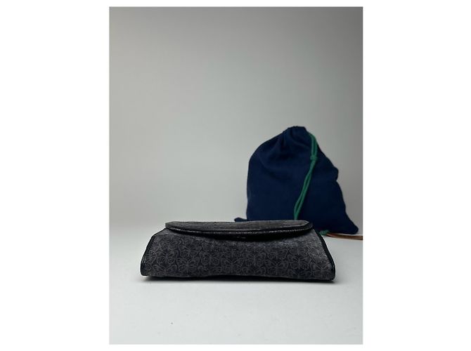 Clutch in suede vintage Bottega Veneta blu navy e bianco - vista 8