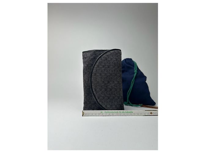 Clutch in suede vintage Bottega Veneta blu navy e bianco - vista 9