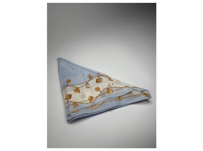 Céline Foulard in seta Macadam Monogram vintage Celine Paris blu baby - vista 2