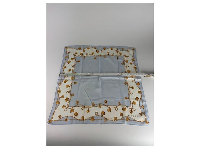 Céline Foulard in seta Macadam Monogram vintage Celine Paris blu baby - vista 3
