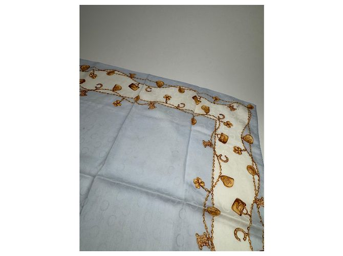 Céline Foulard in seta Macadam Monogram vintage Celine Paris blu baby - vista 4