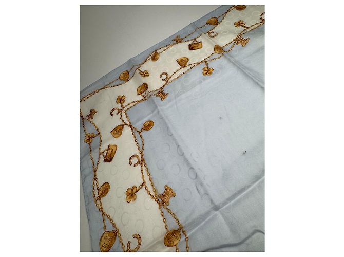 Céline Foulard in seta Macadam Monogram vintage Celine Paris blu baby - vista 5