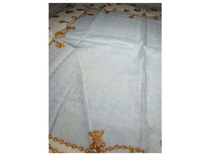 Céline Foulard in seta Macadam Monogram vintage Celine Paris blu baby - vista 6