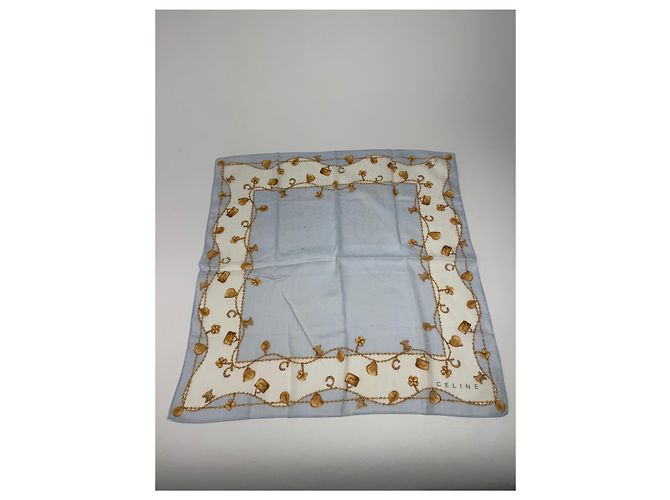 Céline Foulard in seta Macadam Monogram vintage Celine Paris blu baby - vista 8