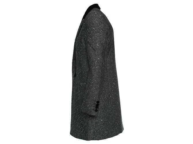 Saint Laurent, Long glitter sequins blazer jacket Black Silvery Golden - view 2