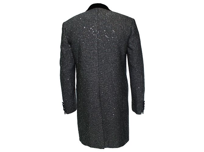 Saint Laurent, Long glitter sequins blazer jacket Black Silvery Golden - view 3