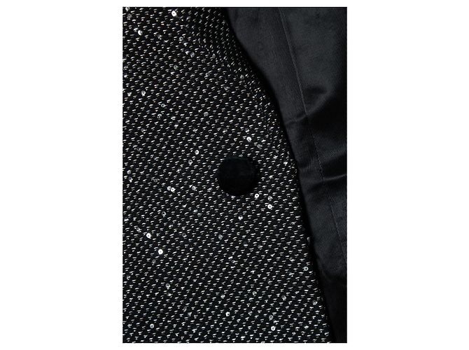 Saint Laurent, Long glitter sequins blazer jacket Black Silvery Golden - view 7