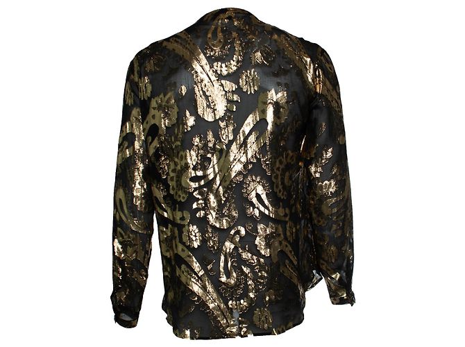 Saint Laurent, camisa dorada metálica con estampado paisley Negro Dorado - vista 3