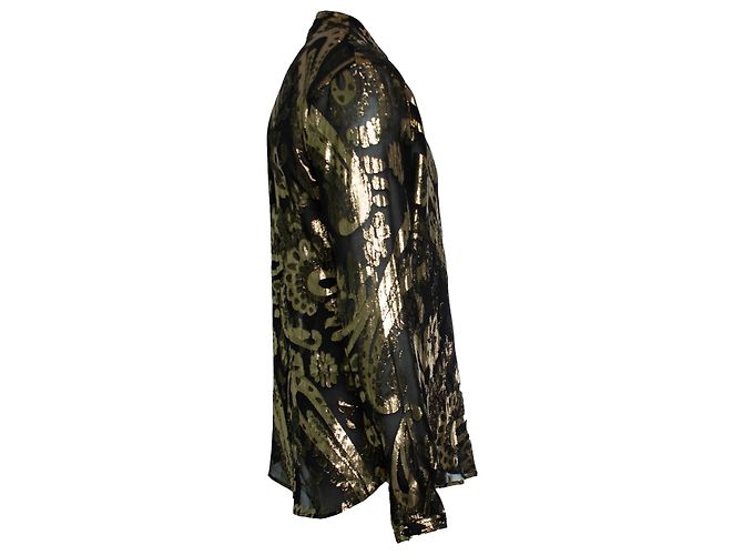 Saint Laurent, camisa dorada metálica con estampado paisley Negro Dorado - vista 4