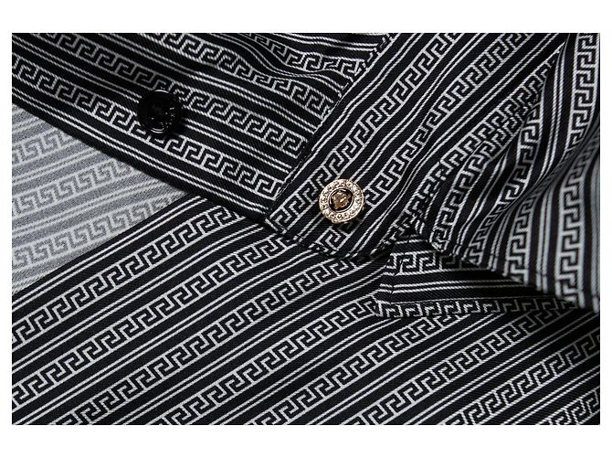 Camicia con stampa greca bianca e nera di Versace Nero Bianco - vista 5