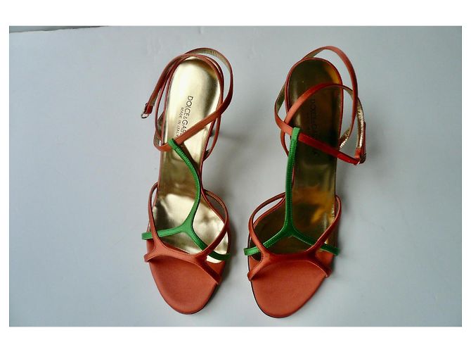 DOLCE & GABBANA sandali nuovi in raso arancione e verde taglia 38 Multicolore - vista 2