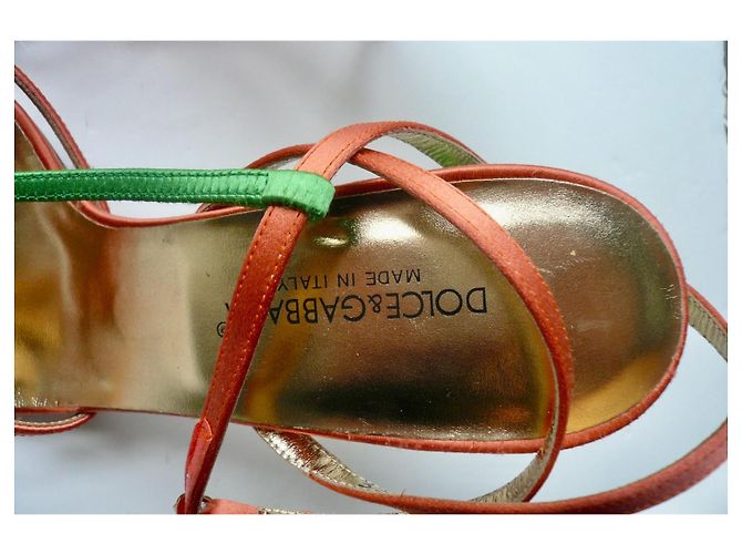 DOLCE & GABBANA sandali nuovi in raso arancione e verde taglia 38 Multicolore - vista 3
