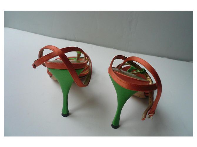 DOLCE & GABBANA sandali nuovi in raso arancione e verde taglia 38 Multicolore - vista 4