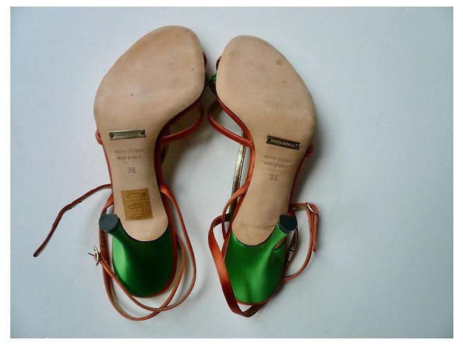 DOLCE & GABBANA sandali nuovi in raso arancione e verde taglia 38 Multicolore - vista 7