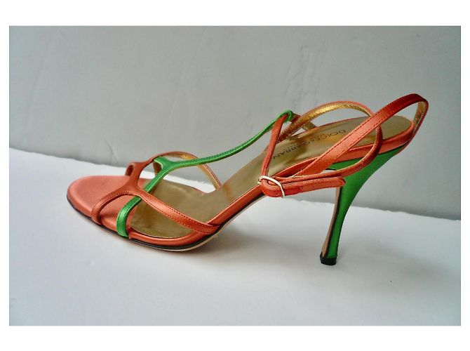 DOLCE & GABBANA sandali nuovi in raso arancione e verde taglia 38 Multicolore - vista 8