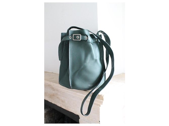 Céline Big Bag borsa a secchiello verde in pelle - vista 2