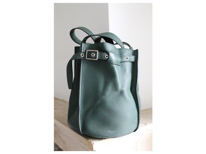 Céline Big Bag borsa a secchiello verde in pelle - vista 3