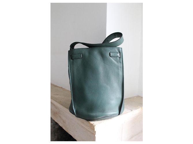 Céline Big Bag borsa a secchiello verde in pelle - vista 4