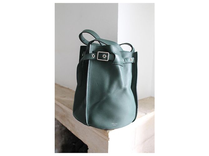 Céline Big Bag borsa a secchiello verde in pelle - vista 5