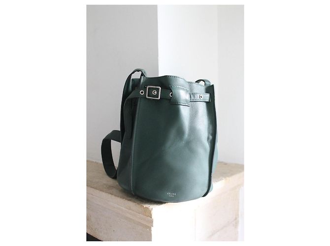 Céline Big Bag borsa a secchiello verde in pelle - vista 6