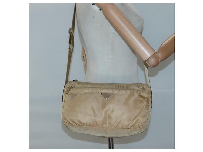 PRADA Borsa a Spalla Nylon Beige Argento Auth 123907 - vista 25