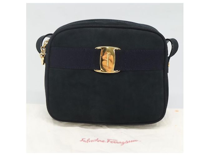 Borsa a Spalla Vala in Camoscio Blu Navy e Oro Auth gh061 di Salvatore Ferragamo D'oro - vista 12