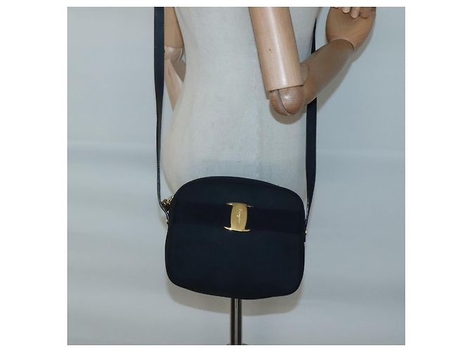 Borsa a Spalla Vala in Camoscio Blu Navy e Oro Auth gh061 di Salvatore Ferragamo D'oro - vista 21
