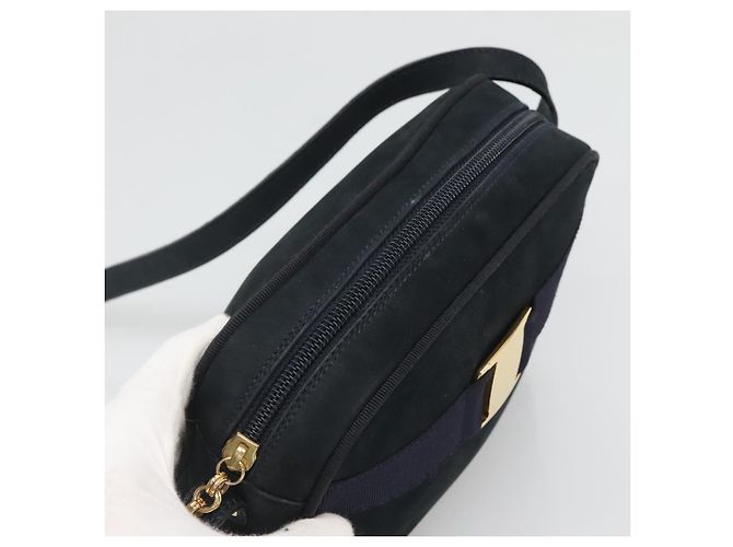 Borsa a Spalla Vala in Camoscio Blu Navy e Oro Auth gh061 di Salvatore Ferragamo D'oro - vista 6