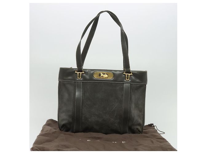 Céline Borsa a mano CELINE in pelle scamosciata grigia e oro Auth BA2092 Marrone D'oro - vista 12