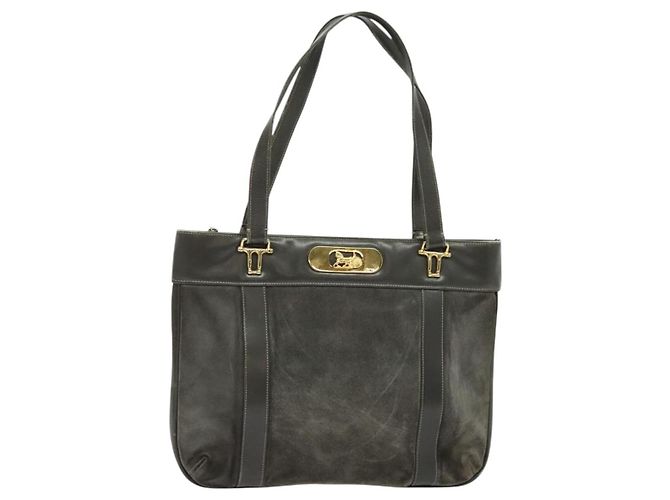 Céline Borsa a mano CELINE in pelle scamosciata grigia e oro Auth BA2092 Marrone D'oro - vista 13