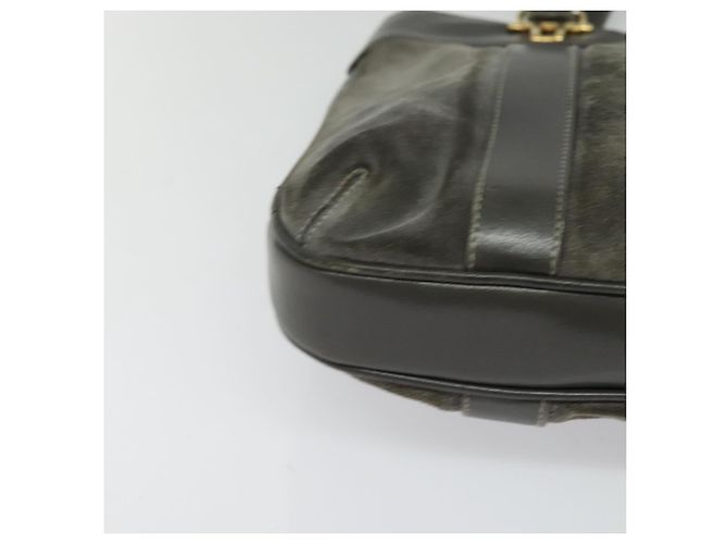 Céline Borsa a mano CELINE in pelle scamosciata grigia e oro Auth BA2092 Marrone D'oro - vista 14