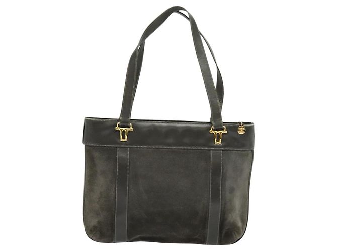 Céline Borsa a mano CELINE in pelle scamosciata grigia e oro Auth BA2092 Marrone D'oro - vista 2