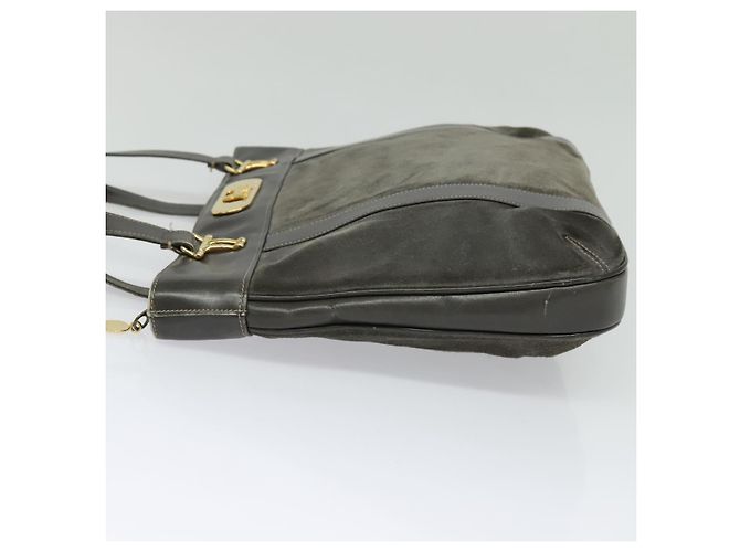 Céline Borsa a mano CELINE in pelle scamosciata grigia e oro Auth BA2092 Marrone D'oro - vista 3